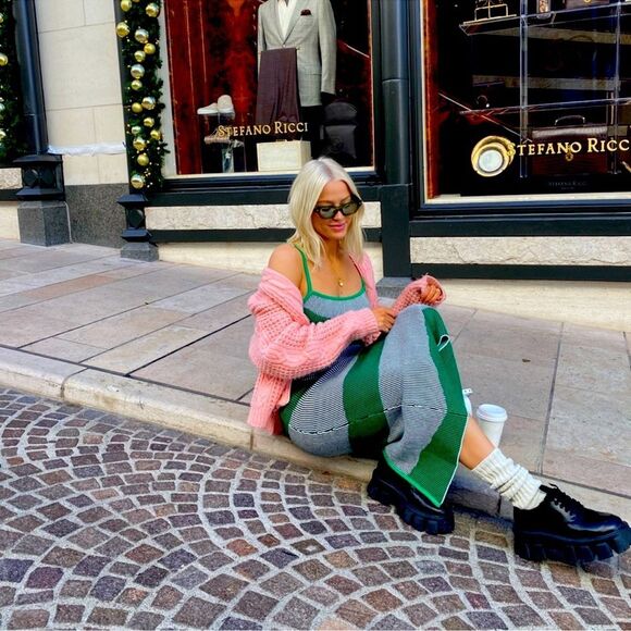 Anthropologie Rue Stiic‎ Green Thick Knit 100% Cotton Strap Maxi Dress Small - Picture 2 of 12